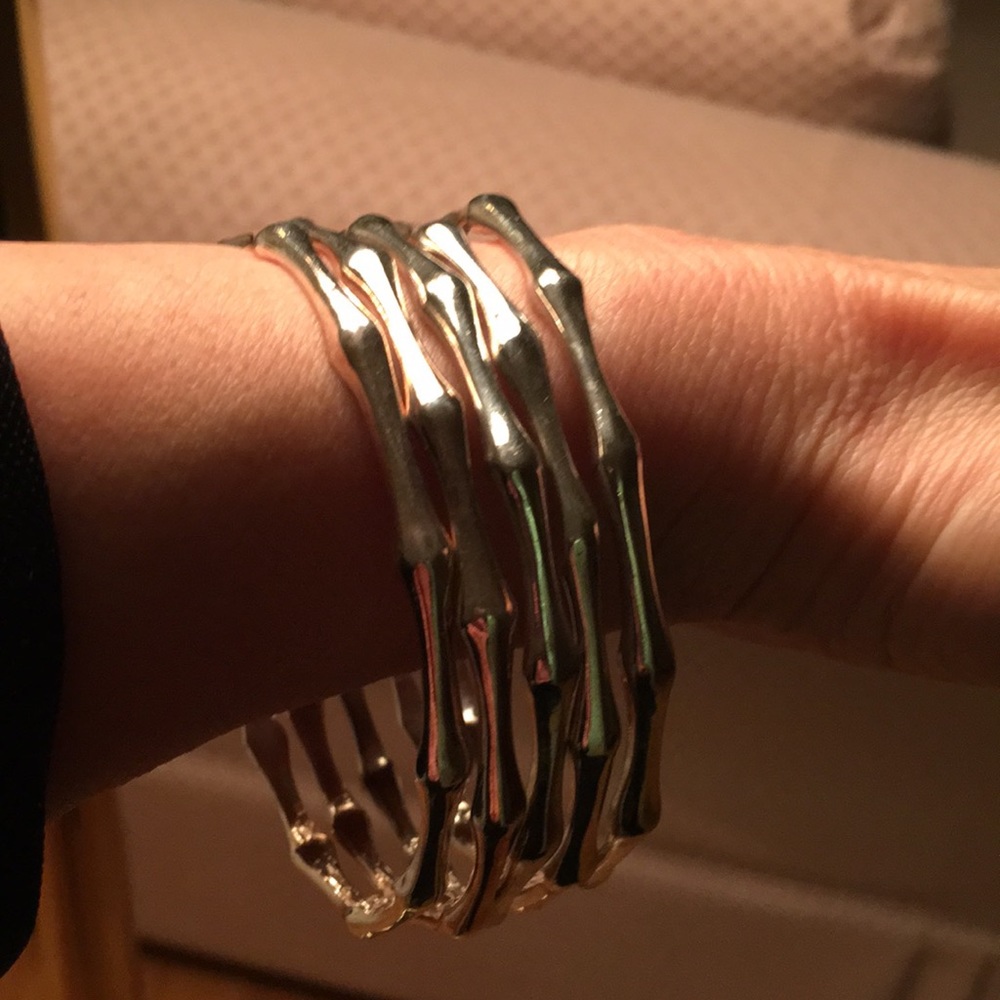 Set of 5 Solid Sterling Silver bamboo bracelets
